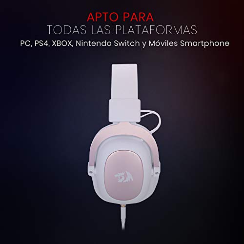 Redragon H510W Zeus 2 White - Auriculares Gaming - Headset Gaming cómodos - Audio de Alta Definición + Potentes Bajos - Cascos Blancos con Micrófono para PC, Móvil, PS4 - Sonido 7.1 Virtual