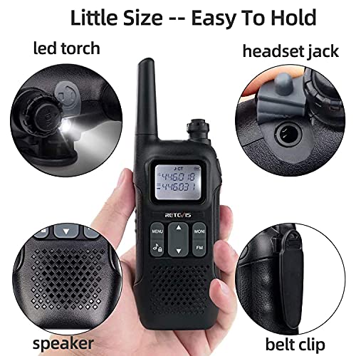 Retevis RT616 Walkie Talkie, PMR 446 sin Licencia 16 Canales, Modo de Doble Canal, VOX CTCSS/DCS, 10 Tonos de Llamada, Linterna LED, Walkie Talkie Recargable (Negro, 1 Par)