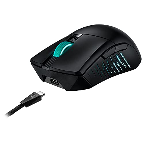 ROG Gladius III Wireless - Ratón Gaming asimétrico inalámbrico (conectividad USB, 2,4 GHz y Bluetooth, 26 000 DPI, Push-Fit Switch Socket II, ROG Omni Mouse Feet, ROG Paracord y Aura Sync) - Negro