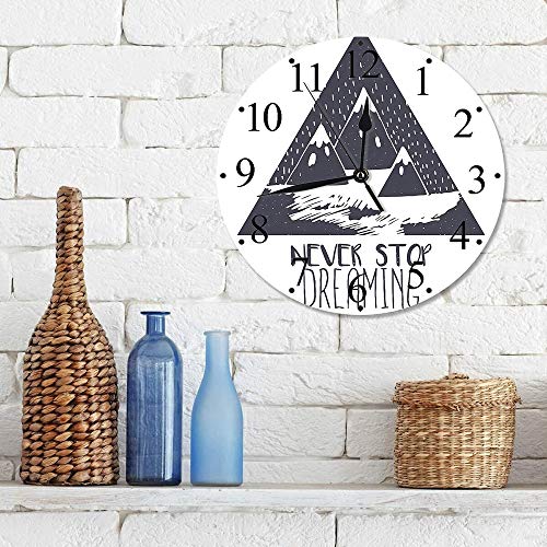 Silencioso Wall Clock Decoración de hogar de Reloj de Redondo,Cotizaciones, Grungy Vintage Motivational Snowy Mountain Tops Ilustración con Ice Blizzard ,para Hogar, Sala de Estar, el Aula