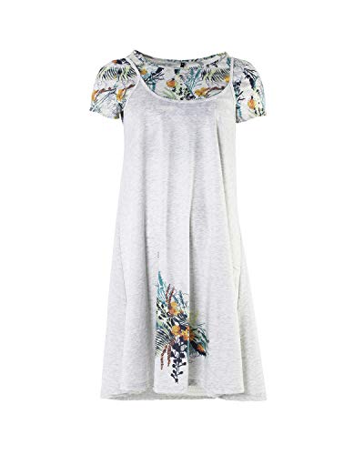 Smash! Vestido Blanco Playero Efecto Doble Camiseta con Estampado Tropical Vestido de Manga Corta y Cuello Redondo para Mujer de Veravo Dress Mina