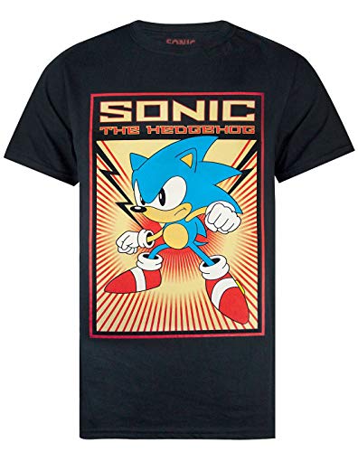 Sonic The Hedgehog T-Shirt Mens Propaganda Retro Cartel Black Top