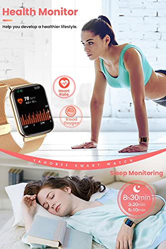 TagoBee Smartwatch Mujer,IP68 Impermeable con 1.69" Táctil Completa Reloj Inteligente Mujer Monitor de Sueño Pulsómetro,Oxígeno de Sangre,GPS Podómetro 24 Modos Deporte Compatible con iOS y Android