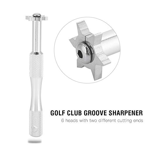 Tbest Golf Club Groove Sharpener, Afilador de Ranuras con 6 Cabezales Golf Regrooving Groove Sharpener Acero Herramienta de Limpiador Club de Golf reemplazo para Cuñas y Hierros(Plata)