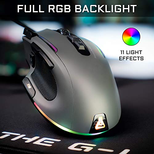 The G-LAB Kult NITROGEN Core Mouse Gaming con cable de Alto Rendimiento - Sensor Óptico Avago 10,000 DPI, RGB, Peso ajustable, 11 Botones Programables, Ultraligero, Compatible con PC/PS4/Xbox One