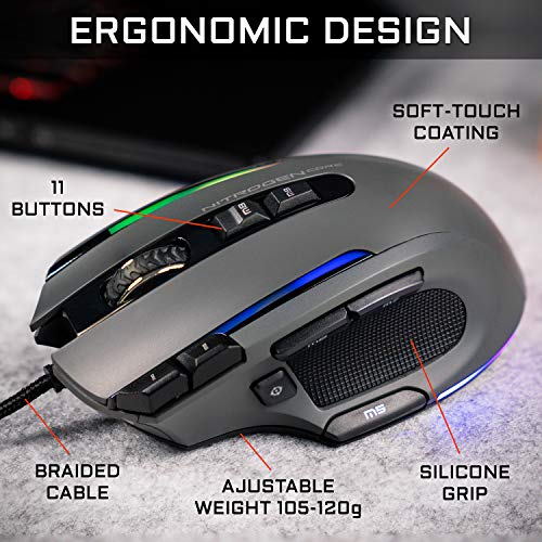 The G-LAB Kult NITROGEN Core Mouse Gaming con cable de Alto Rendimiento - Sensor Óptico Avago 10,000 DPI, RGB, Peso ajustable, 11 Botones Programables, Ultraligero, Compatible con PC/PS4/Xbox One