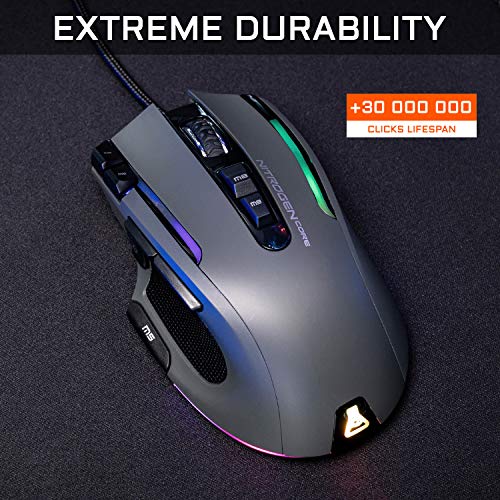 The G-LAB Kult NITROGEN Core Mouse Gaming con cable de Alto Rendimiento - Sensor Óptico Avago 10,000 DPI, RGB, Peso ajustable, 11 Botones Programables, Ultraligero, Compatible con PC/PS4/Xbox One