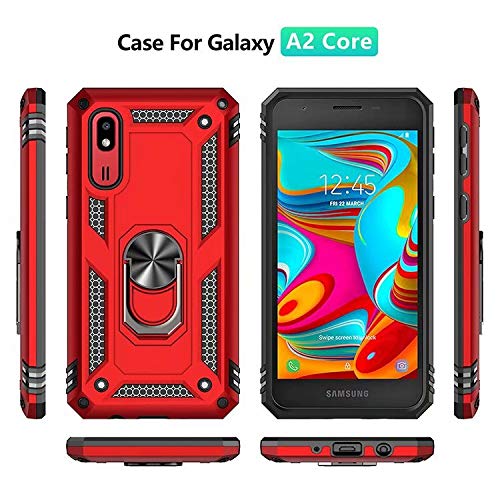 TiHen Funda Samsung Galaxy A2 Core Armor Carcasa con 360 Anillo iman Soporte Hard PC y Silicona TPU Bumper antigolpes Fundas Carcasas para Samsung Galaxy A2 Core, con Protector de Pantalla,Rojo