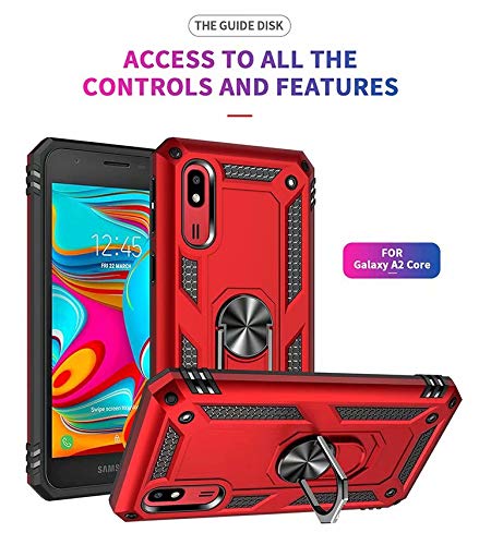 TiHen Funda Samsung Galaxy A2 Core Armor Carcasa con 360 Anillo iman Soporte Hard PC y Silicona TPU Bumper antigolpes Fundas Carcasas para Samsung Galaxy A2 Core, con Protector de Pantalla,Rojo