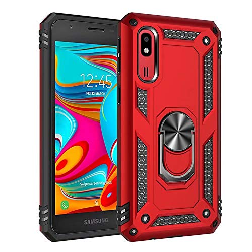 TiHen Funda Samsung Galaxy A2 Core Armor Carcasa con 360 Anillo iman Soporte Hard PC y Silicona TPU Bumper antigolpes Fundas Carcasas para Samsung Galaxy A2 Core, con Protector de Pantalla,Rojo