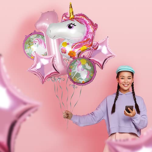 Unicornio Decoración Cumpleaños 7 Años Globos Números Gigantes Unicornio Globo Rosa para Decoración Fiesta Cumpleaños Niña (numero 7)