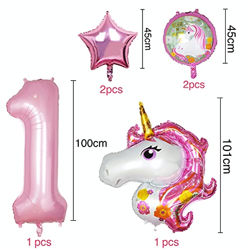 Unicornio Decoración Cumpleaños 7 Años Globos Números Gigantes Unicornio Globo Rosa para Decoración Fiesta Cumpleaños Niña (numero 7)