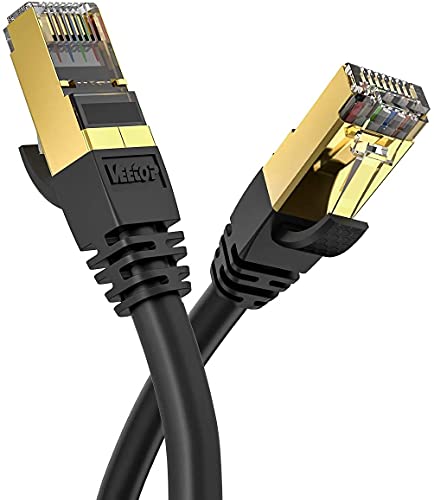 Veetop Cable Ethernet Cat 8 de Red con Conectores rj45 Oro para 40 Gigabit Internet LAN 2m Negro