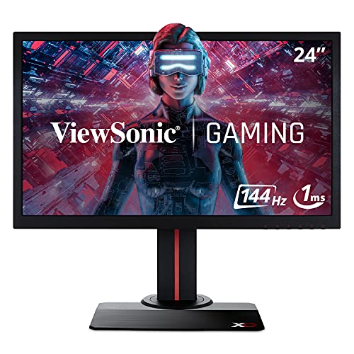 ViewSonic XG2402 - Monitor 24" Gaming Profesional Full HD TN (1920 x 1080, 144Hz, 1ms, FreeSync, 350 nits, altavoces, DVI/2 HDMI/DP/2 USB, Low input lag), color negro/rojo