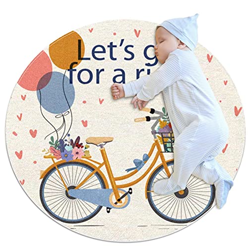 Vintage Let's Go For A Ride Bicicleta Floral Niños Juego Manta Niños Patrón Redondo Circular Niño Juego Mat Niños Gateando Juego Estera Familia Ocio