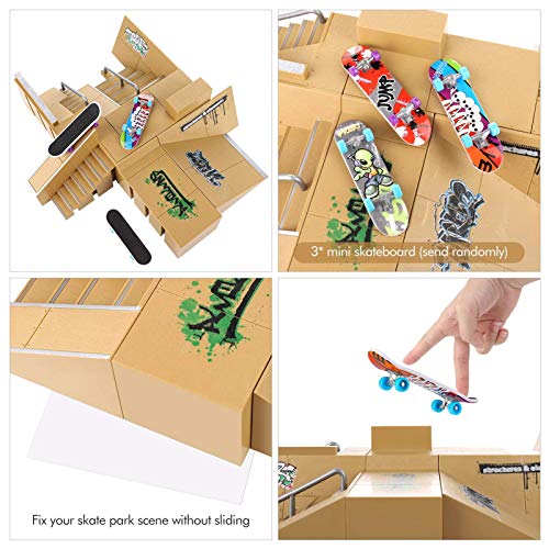 Wayin Skate Park Kit 8pcs Monopatines de Juguete para Dedos Parque de Mini Patín de Dedos Kit de Rampa de Piezas Fingerboards Tech Deck Skate Cretivo Juguete para Niños