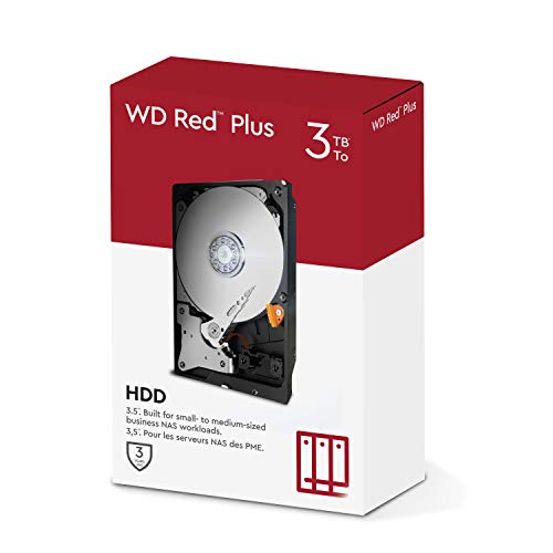 WD Red Plus NAS Disco duro interno de 3.5 pulgadas 3 TB Clase de 5400 r. p. m., SATA de 6 Gb/s, CMR y Caché de 64 MB