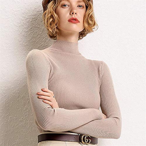 WJCRYPD La Mitad Jersey De Cuello Alto, Que Basa La Camisa, La Mujer Mangas Largas, Otoño E Invierno Chaqueta, Delgado Apretado Tejer Suéter Rojo-Rust Tienda de qf (Color : Ginger, Size : S)