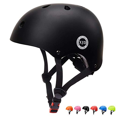 XJD Casco de Ciclismo para Niños Ajustable y Resiste al Impacto Ventilación con Muchos Colores -para Multideportivo Patineta Bicicleta Rollerskate Ciclismo(Negro, S)