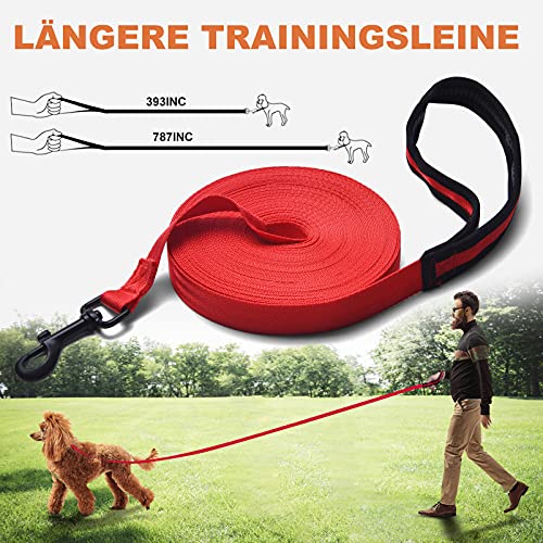 XOC Correa de arrastre para perros, 20 m, resistente, con bolsa de almacenamiento, antideslizante y resistente, para perros pequeños y grandes, color rojo