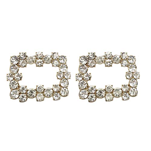 1 Par Hebillas de Zapatos de Novia Rectangular Broche con Diamantes Artificiales Accesorios de Costura de Manualidades - Plata