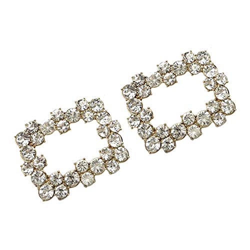 1 Par Hebillas de Zapatos de Novia Rectangular Broche con Diamantes Artificiales Accesorios de Costura de Manualidades - Plata