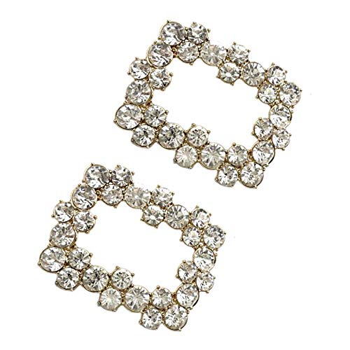 1 Par Hebillas de Zapatos de Novia Rectangular Broche con Diamantes Artificiales Accesorios de Costura de Manualidades - Plata