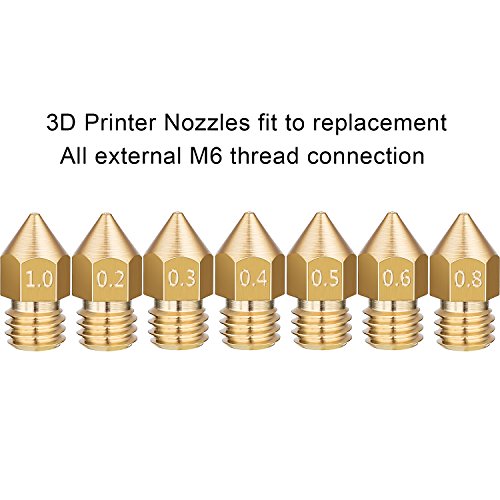 16 Piezas de Boquilla MK8 Extrusoras de Impresora 3D para Makerbot Creality CR-10 7 Tamaños Diferentes 0,2 mm, 0,3 mm, 0,4 mm, 0,5 mm, 0,6 mm, 0,8 mm, 1,0 mm