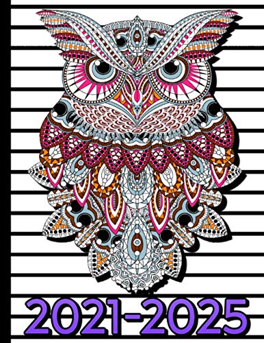 2021-2025: Five Year Weekly & Monthly Owls Lovers Planner - 60 Months Agenda 5 Year Owl Calendar Schedule with Monthly Tabs - Appointments and Daily Activities Diary with Holidays.