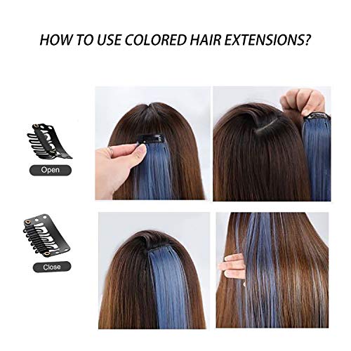 22 extensiones de cabello coloreadas en 11 colores, destacando a las niñas con cabello lacio de 22 pulgadas, accesorios para el cabello de moda