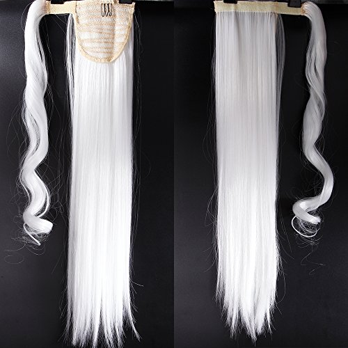 23"(58cm) SEGO Coleta Postiza Larga Pelo Sintético Se Ve Natural [Blanco] Extensiones de Cabello Clip Cola Lisa Ponytail Extension (90g)