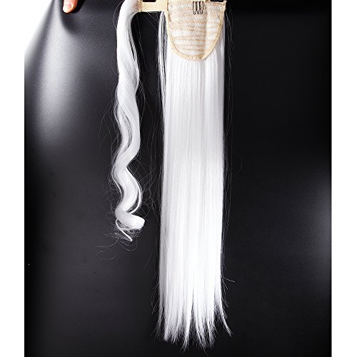 23"(58cm) SEGO Coleta Postiza Larga Pelo Sintético Se Ve Natural [Blanco] Extensiones de Cabello Clip Cola Lisa Ponytail Extension (90g)