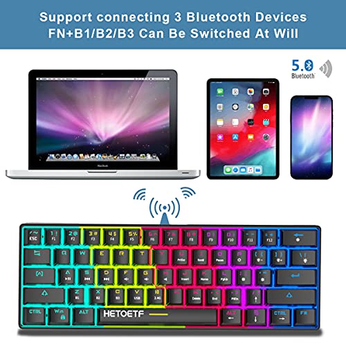 60% Teclado mecánico para Juegos, inalámbrico/con Cable/Bluetooth RGB Mini Teclado Tipo C retroiluminado para Varios Dispositivos, teléfono Inteligente, móvil, PC, computadora portátil