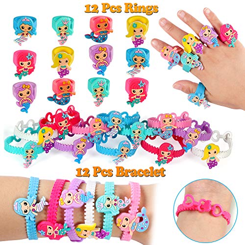 84pcs Sirena Cumpleaños Relleno Piñatas Sirena Llavero Sirena Pulsera Sirena Anillo Sirena Collar Sirena Pinza para Cabello Tatuajes Temporales para Niños Niñas Sirena Fiesta Cumpleaños Artículos