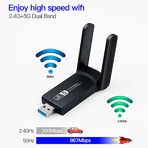 Adaptador WiFi USB para PC, Receptor WiFi Doble Banda 1200Mbps AC 5Ghz / 2.4Ghz Inalámbrico con Antenas de Alta Ganancia 5dBi, USB 3.0, Pincho Dongle Inivech Chipset Realtek RTL8812BU para Windows Mac