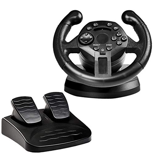 A&DW Volante y Pedales de Game Racing, 2 D-Pad Variables de Eje y 10 Botones Independientes compatibles con PS3 / PC (Entrada D/Entrada X)