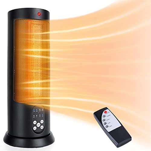 Aigostar Bert - Calefactor cerámico 2000W, Mando a distancia, Oscilación de 70°, 3 modos, ventilador. Calefactor de torre silencioso, Termostato, Temporizador 7,5 horas. Color negro