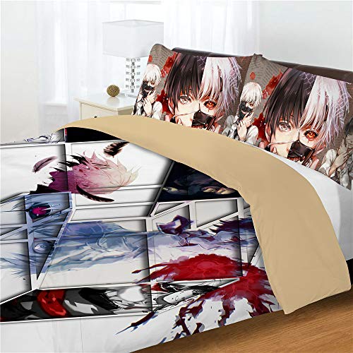 AKIYOBE Tokyo Ghoul Juego de ropa de cama – Funda nórdica y dos fundas de almohada, microfibra con impresión digital (15,200 x 200 cm + 80 x 80 cm x 2)