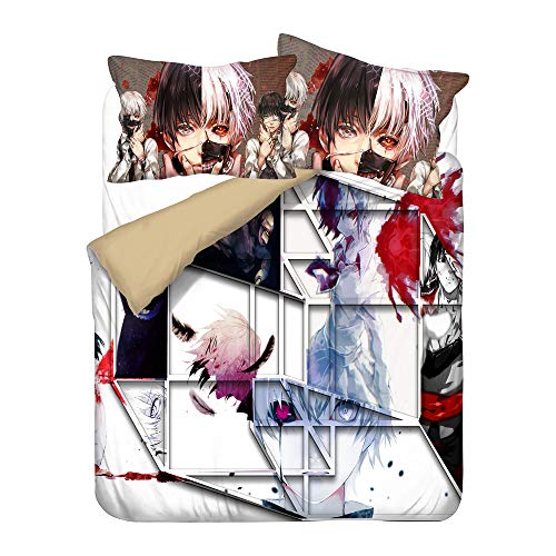 AKIYOBE Tokyo Ghoul Juego de ropa de cama – Funda nórdica y dos fundas de almohada, microfibra con impresión digital (15,200 x 200 cm + 80 x 80 cm x 2)