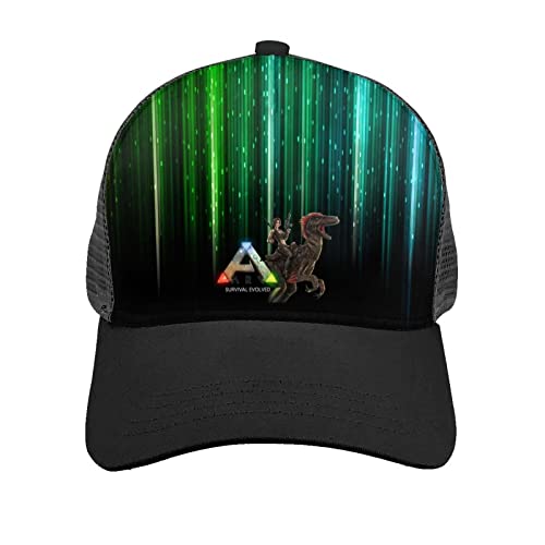 Ark-Survival-Evolved Game Logo Hat Gorra de béisbol de ala doblada Gorra de Malla Informal Snapback con Estampado 3D Negro