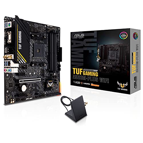 ASUS TUF Gaming A520M-PLUS WiFi - Placa Base de Gaming Micro-ATX AMD B550 Ryzen AM4, M.2, Wi-Fi 802.11ac, SATA 6 Gbps, USB 3.2 Gen. 1, SATA 6 Gbps y Conectores Aura direccionables de 2 Gen