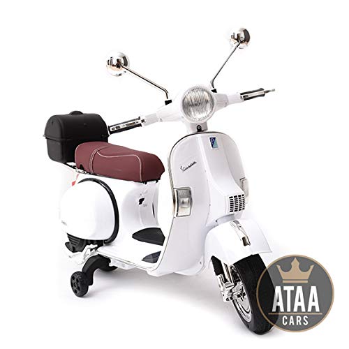 ATAA Vespa clásica Oficial 12v Licencia Piaggio - Blanco Moto eléctrica para niños hasta 7 años. Batería 12v Coche electrico niños