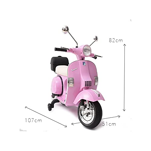 ATAA Vespa clásica PX 150 Oficial 12v Licencia Piaggio - Rosa - Moto eléctrica para niños hasta 7 años. Batería 12v portamaletas de Regalo