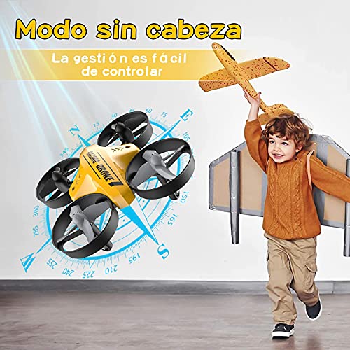 ATOYX Mini Drone para Niños, RC Helicopter Quadcopter AT-66C, 3D Flips, Modo sin Cabeza, Estabilización de Altitud, 3 Velocidades,3 Baterías, Regalo para Niños y Principiantes(Amarillo)