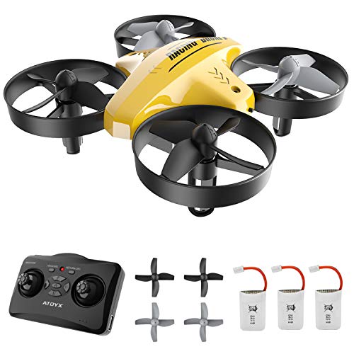 ATOYX Mini Drone para Niños, RC Helicopter Quadcopter AT-66C, 3D Flips, Modo sin Cabeza, Estabilización de Altitud, 3 Velocidades,3 Baterías, Regalo para Niños y Principiantes(Amarillo)