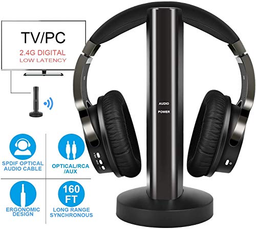 Auriculares inalámbricos de TV 2.4G Digitales, Auriculares inalámbricos de Alta fidelidad con RCA / 3.5MM y conexión óptica, para Ver la computadora de Juegos de TV