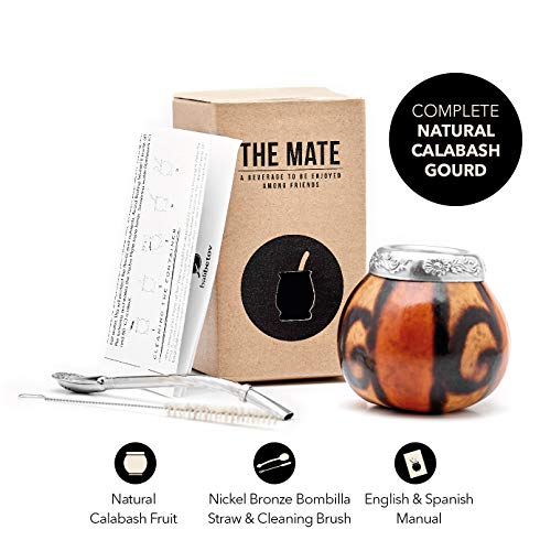 BALIBETOV Kit Mate Argentino - Set de Mate de Calabaza Natural Hecho a Mano en Argentina - con Bombilla (Sorbete) para Yerba Mate (Natural 02)