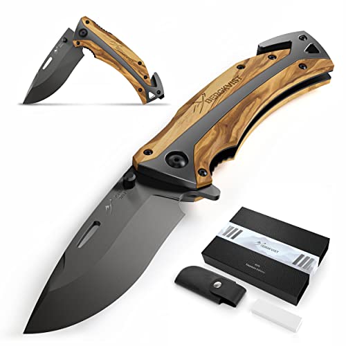 BERGKVIST K29 Titanium Cuchillo plegable - Navaja de bolsillo 3 en 1 con rompe cristales y corta cinturones - Ganadora del premio de Bronze A' Design Award 2021