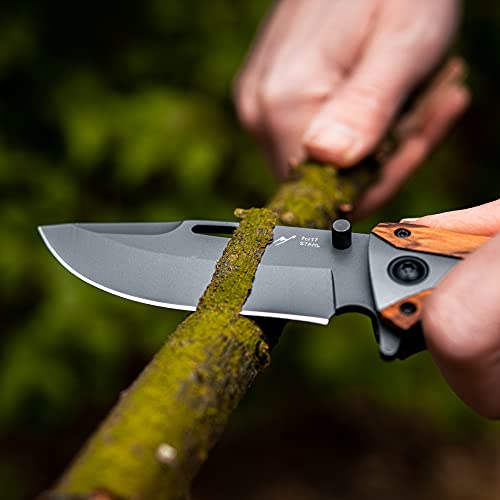 BERGKVIST K29 Titanium Cuchillo plegable - Navaja de bolsillo 3 en 1 con rompe cristales y corta cinturones - Ganadora del premio de Bronze A' Design Award 2021