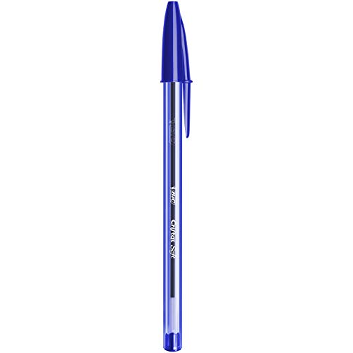 BIC Cristal Bolígrafos, Soft, Azul, Óptimo para material escolar,Punta Media (1,2mm), Material Oficina y Papelaria, Blíster de 50 Bolis